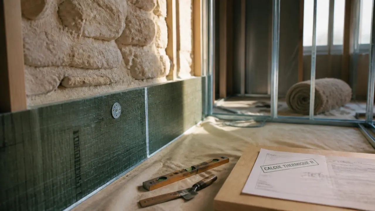 Isolation par l’intérieur (ITI) sur mur ancien en pierre, pose d’isolant et contrôle thermique R