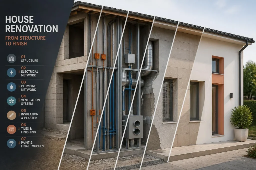 Quels métiers du bâtiment interviennent dans une rénovation de maison ? Structure, réseaux, finitions et ordre de chantier