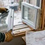 Prix remplacement fenetre : artisan tient un châssis de fenêtre PVC déposé