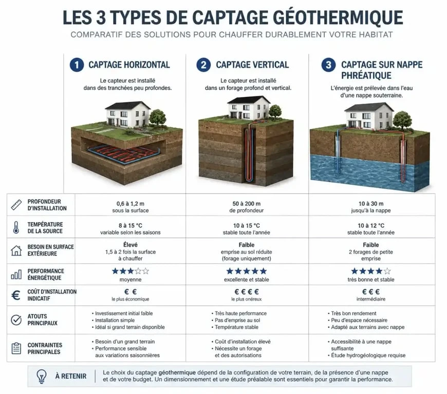Comparatif des types de captage pour chauffage en géothermie