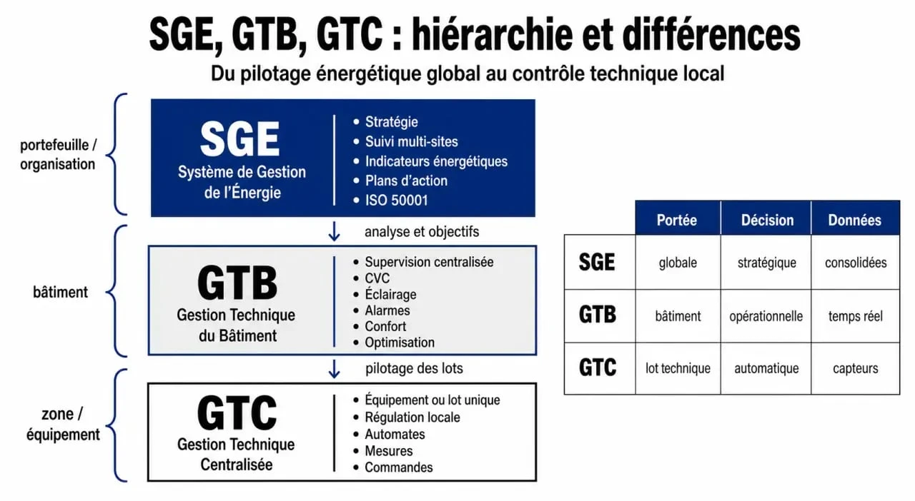 Comparatif SGE, GTB et GTC pour la gestion de l'énergie