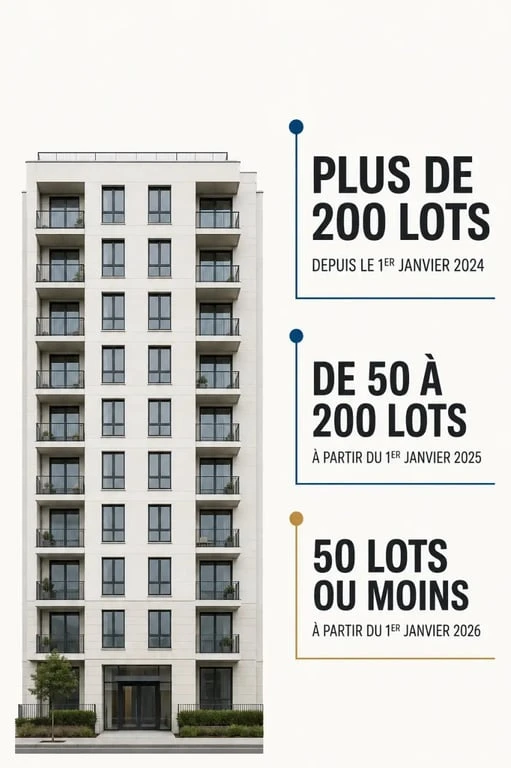 Infographie du calendrier du DPE immeuble monopropriété selon le nombre de lots