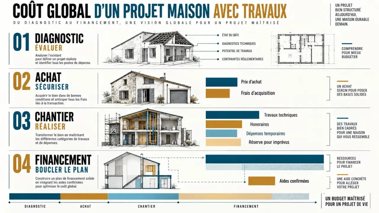 Infographie sur le coût global pour acheter une maison avec travaux