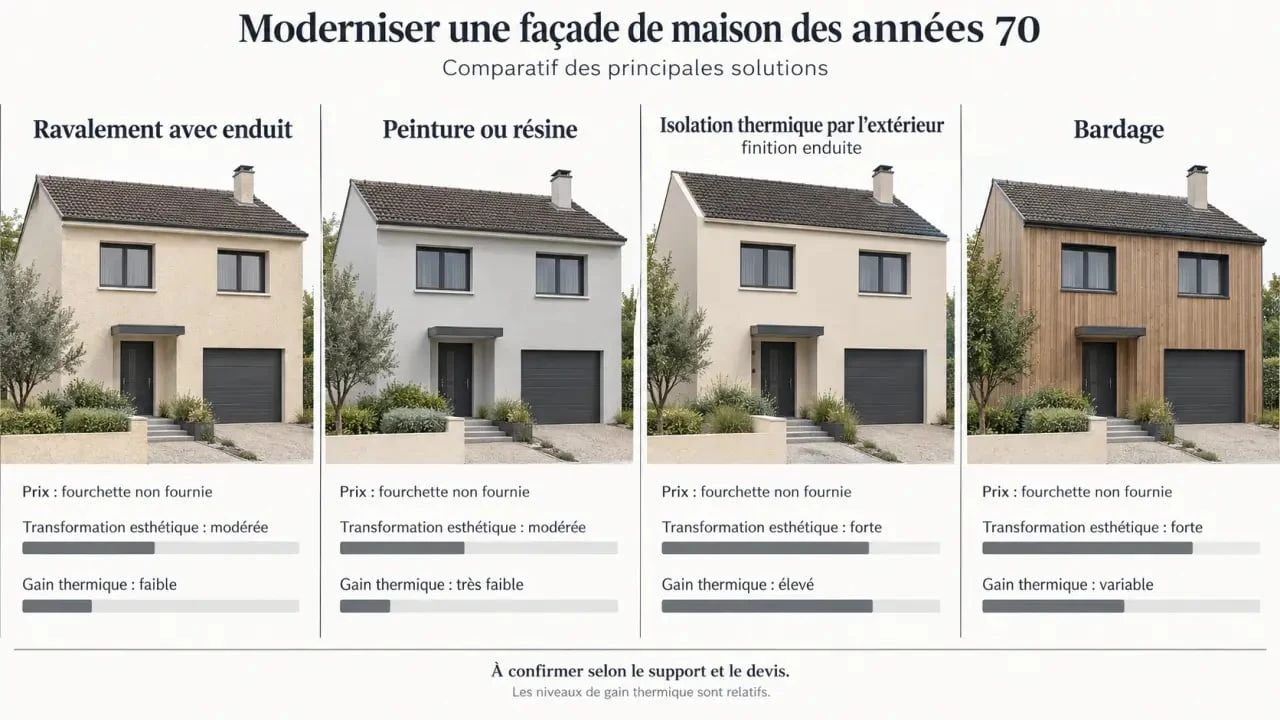 Comparaison des solutions pour moderniser une façade de maison année 70