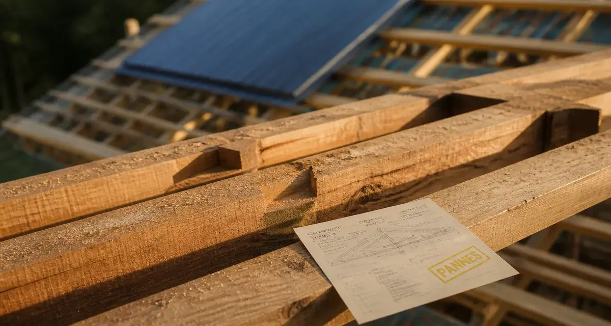 Panne charpente sur chantier, pannes de charpente pour toiture solide