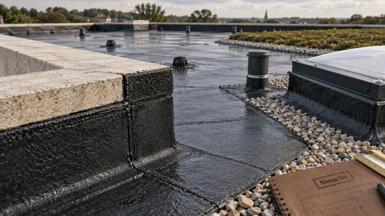Relevé d'étanchéité sur toiture-terrasse, protection des points sensibles