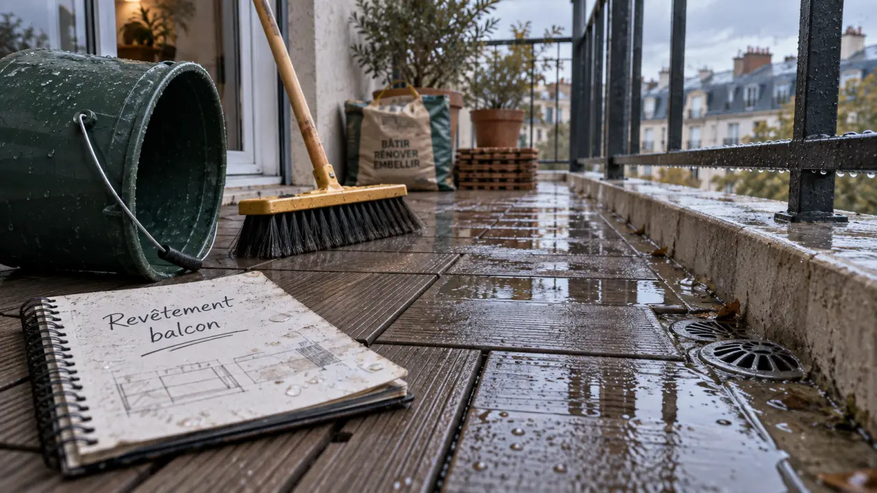 Revêtement sol balcon avec dalles clipsables anti-flaques